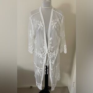 Swimsuit Coverup Sleep Robe Size M Lace 100% Cotton 3/4 Bell Sleeves Romantic